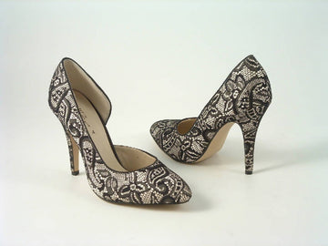 Glitz Shoes Lace Satin Open Waist High Heel Court Shoe Glitz Shoes